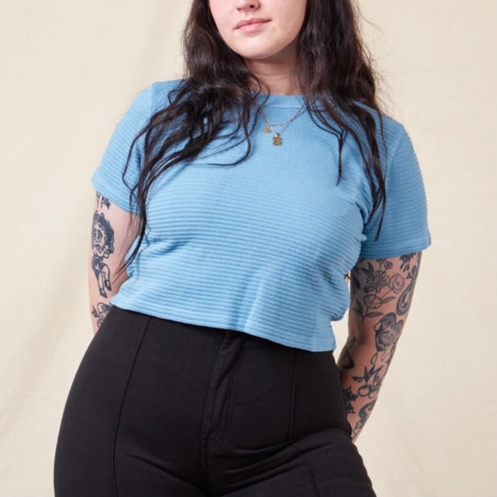 Big Bud Press honeycomb cropped tee in baby blue